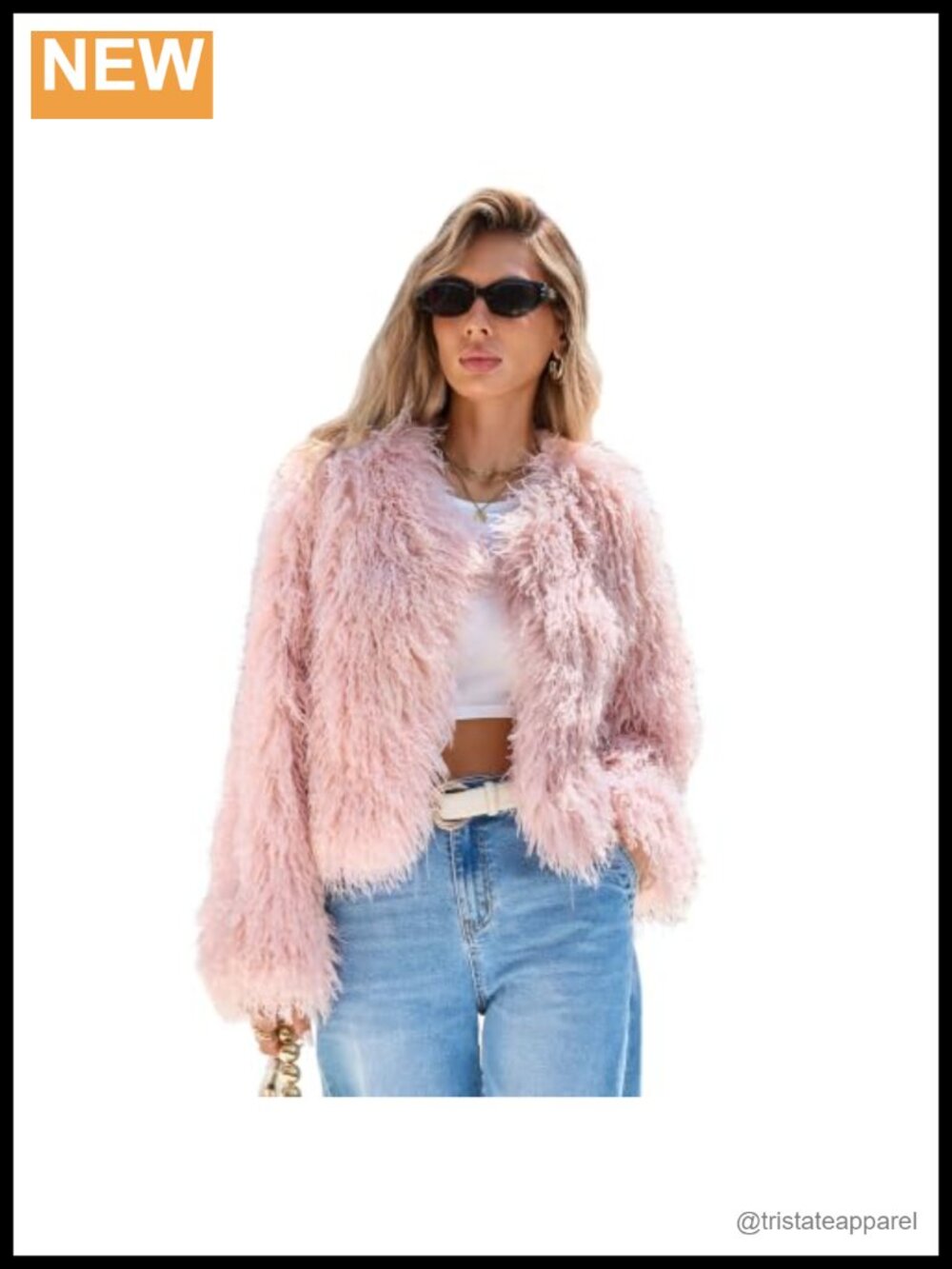 Women Cropped Shaggy Faux Fur Jacket Open Front Fluffy Coat Long Sleeve